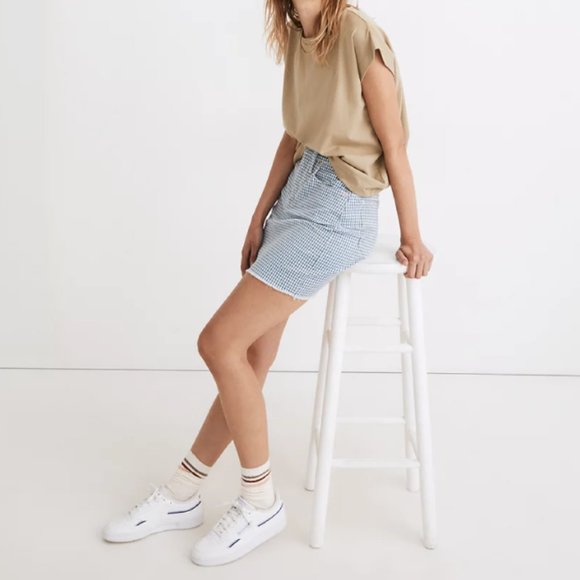 Madewell Stretch Straight Mini Skirt in Gingham: Raw-Hemmed Edition - Picture 2 of 11